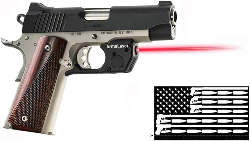 Red Laser Power Bundle for 1911 Pistols - Springfield, Kimber, Taurus & Ruger Commander, Ruger SR 1911 w/ArmaLaser TR25 / TR25s Red Laser Sight, 2 Extra Batteries, and Guns & Ammo Sticker