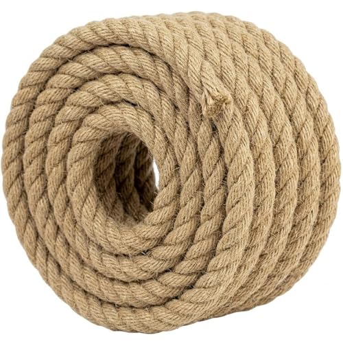 Natural Jute Rope (3/4 Inch x 25 Feet) Thick Hemp Rope Twisted Manila for DIY Crafts Deck Railings Hanging Swing Nautical Decorating