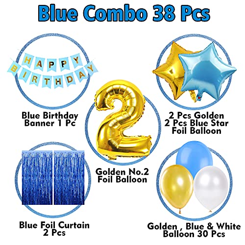 Image of Party Propz 2nd Birthday Decoration Items For Boys -38pcs Blue | Birthday Decorations Kit For Boys | Baby Birthday Decoration Items | 2nd Birthday Decoration Items,Foil, Paper (Cardstock), Rubber