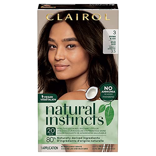 Clairol Natural Instincts Semi-Permanent Hair Dye, 3 Brown Black Hair Color, 1 Count
