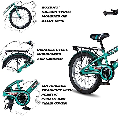 Image of Vaux Excel 20 inch Cycle for Kids with 12 inch Steel Frame, Cycle for Kids 5-8 Years Age with Rigid Fork, V-Brakes, Alloy Rims, Bicycle for Boys & Girls with Height 3ft 6inch+ (Green)