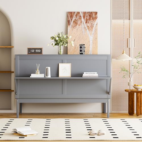 Generisch Schrankbett 140x200 cm, Wandbett mit Lattenrost, Wandklappbett, vertikales Schrankbett mit Lattenrost, Jugendbett, grau – Bild 4