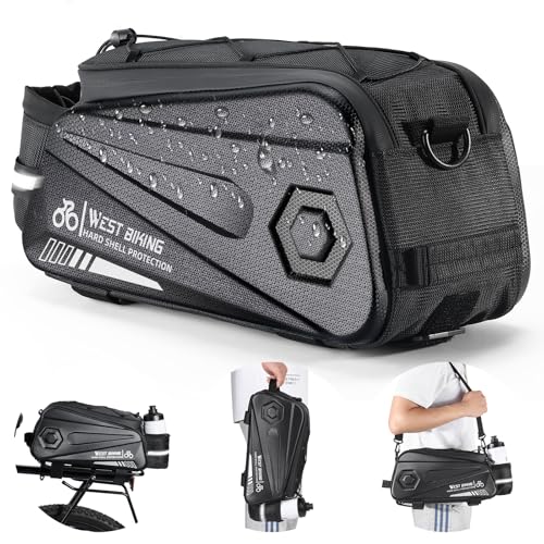 West Biking Bike Rear Seat Bag, Double Water Resistant, Zipper, Bicycle Trunk Pannier, 8.6L Capacity