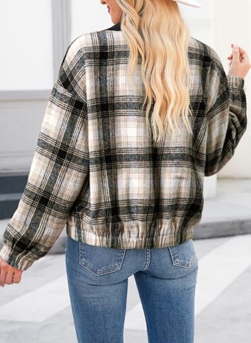 Dokotoo Womens Flannel Plaid Shacket Jackets Corduroy Collar Long Sleeve Button Down Fleece Jackets Warm Coat2