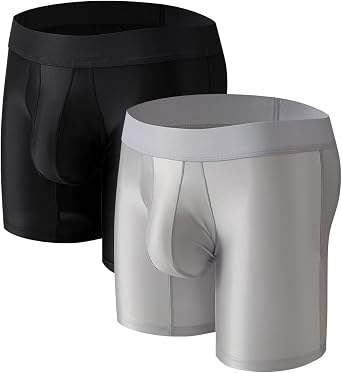 Ouruikia Mens Satin Underwear Silky Comfortable Boxer Briefs Soft Quick Dry Underwear with Built-in 3D Pouch