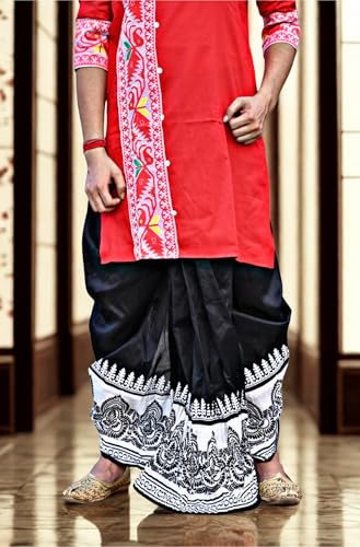 Image of Men's Ready to Wear Pant System Printed MAYUR PUCHHA Dhoti for Marriage, Pooja, Festival etc.(GC010)