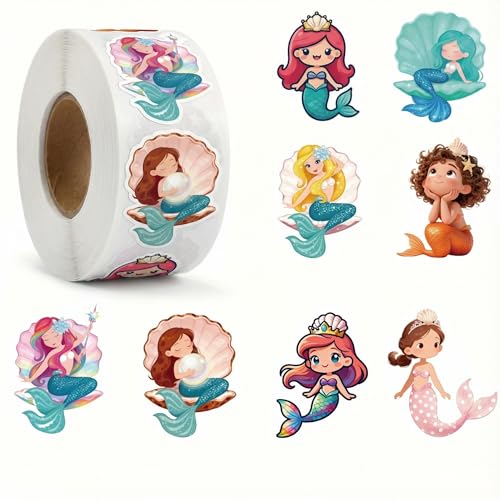 FZYJJJ 1.5 inch 500 PCS Mermaid Sticker Roll Princess Stickers