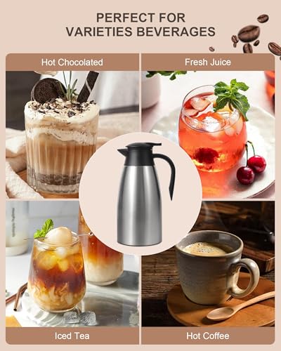 Image of 70Oz Thermal Coffee Carafe for keeping hot, 2 PCS Updated Carafe for hot liquid, Insulated Coffee Carafe Stainless Steel Thermal Pot for Coffee, Hot Water,Keep Hot 12 Hours (silver+silver)
