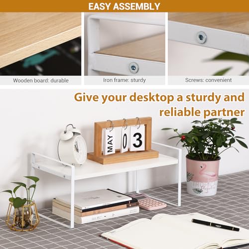 Image of YGYQZ Wood Office Desk Shelf Organizer - Desktop Supplies Cute Dresser Top Organization Storage Rack and Cubicle Decor Aesthetic Bookshelf for Women Man and Kids(White-Single Tier)