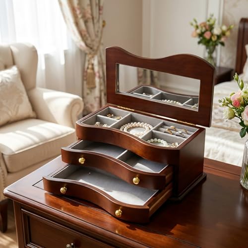 Image of Wooden Solid Wood Jewelry Box Piano Type | Multi Functional Jewelry Storage Box | Home Decor | Jewelry Box | Girlfriend Mother Wife Gift