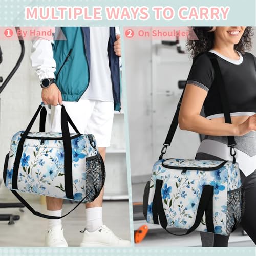 Flower Blue Leaves Watercolor Travel Duffel Bag Weekender Overnight Bags for Women Men Foldable Waterproof Tote Bag with Trolley Sleeve4