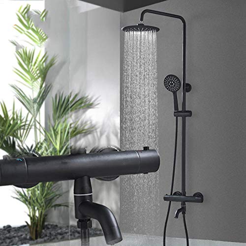 Douche thermostatique laiton noir mat LWX mitigeur de douche mural anti-calcaire