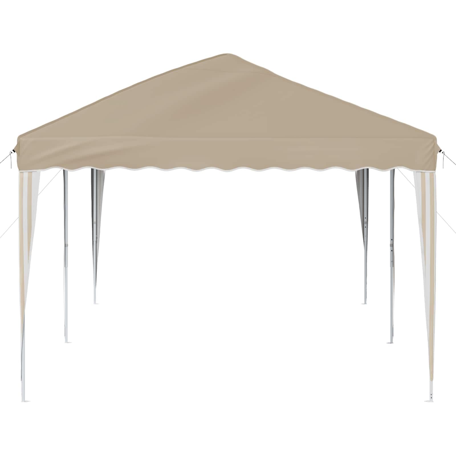 Pop-up namiot imprezowy kremowy, 575 x 290 x 245 cm, z malowaną proszkowo stalową ramą, składany i odporny na warunki atmosferyczne, odporny na działanie promieni UV, w zestawie torba do