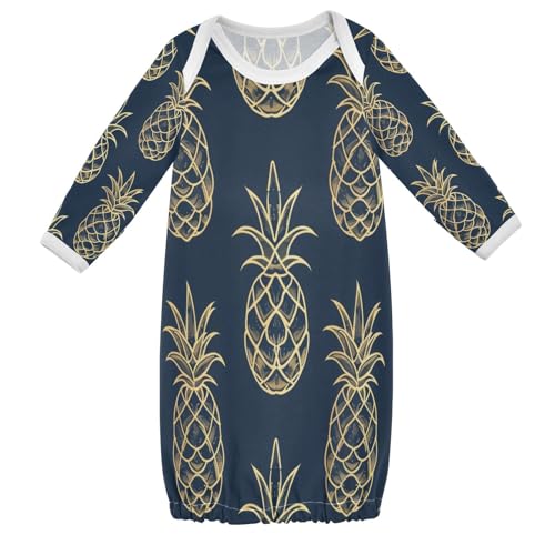 senya Nightdress Sleeper Gown Long Sleeve Nightgown Pajamas Yellow Line Pineapple for 3-12 Months