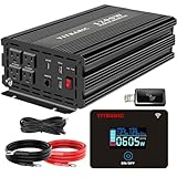 YITRANIC 1200 Watt Pure Sine Wave Power Inverter 12V to 110V with Wireless & Wired 2 in 1 Remote Controller DC to AC Converter for Home, Camping, RV, 5V/3A USB, PD30W Type C