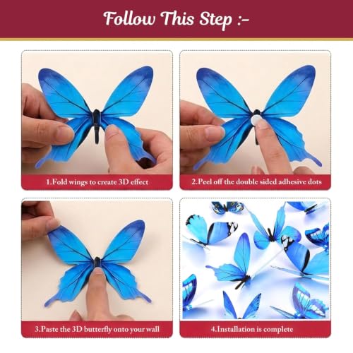 Image of SpecialYou Butterfly Wall Stickers for Home Decoration, Home Decor, Wall Decor Items for Living Room, Room Decoration Items, Stickers Sets-12pcs (12, Blue)