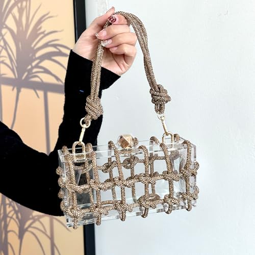 Image of Acrylic Clutch with Rhinestone Sparkly Purse, Transparent Evening Bags Prom, Wedding, Party, Gold
