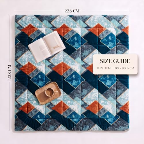 Image of SANMARINO Luxury Flannel Quilted Comforter for Double Bed | Ultra Soft Plush Razai with Modern Geometric Design | Fuffly, Cozy All Season Blanket for Mild & Heavy Winter |220x230 cm,Navy Blue & Rust