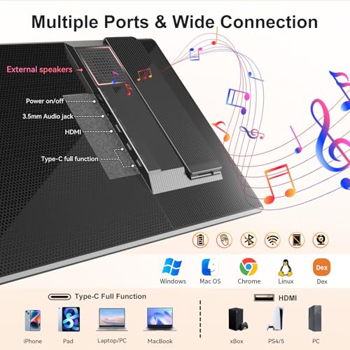 Image of Portable Monitor 16 inch 1200P FHD Laptop Screen Extender, Horizontal Vertical Monitors with External Speakers, 100% sRGB Plug & Play Computer Gaming Travel Second Screen for Wins Mac Phone PS5 Xbox