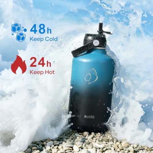 Image of BUZIO 64 oz Insulated Stainless Steel Water Bottle with Dust-proof Lids