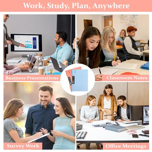 Image of GLUN Documents Paper Files Folder, Pack of 2 Hazy Pink & Blue Colour Document Organiser Folder with Holding Clamp for School, Home & Office