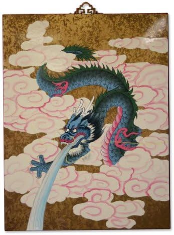 Asian Oriental Lacquered Painting Wall Art Plaque (Watering Dragon)