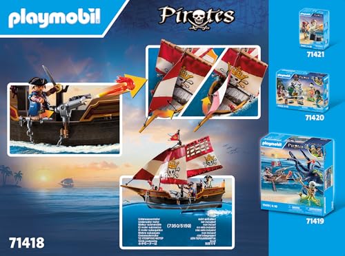 Playmobil 71418 Chaloupe des Pirates, Le Bateau Flotte et Peut être équipé d'un Moteur Submersible, avec des voiles Mobiles, des canons Mobiles et inclinables, Univers Pirates pour Enfants dès 4 Ans – vue 8