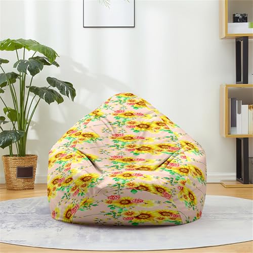 Odot Funda Puff Salon Sin Rellenos, Patrón de Girasol Puff Gamer para Exteriores Interiores Lavable Poliéster, Bean Bag Sala de Estar, Funda Sofá Perezoso Decoracion (Rosa,XL(100x120cm))
