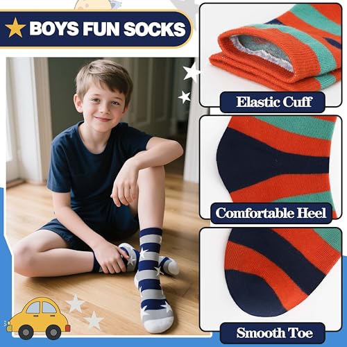 Kids Boys Fun Cotton Crew Socks Funny Crazy Cartoon Novelty Space Trucks Star Dress Socks 6 Pairs2