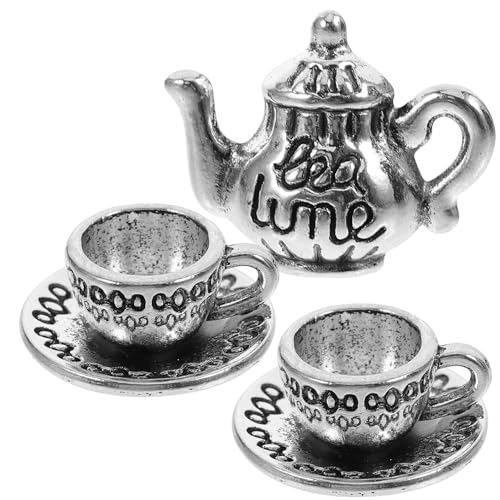 minkissy ミニチュアキッチン用製ミニティーポット 耐久性 ドールハウス用ミニ茶器 ミニカップ付き アンティーク調飾り ままごとおちゃシー