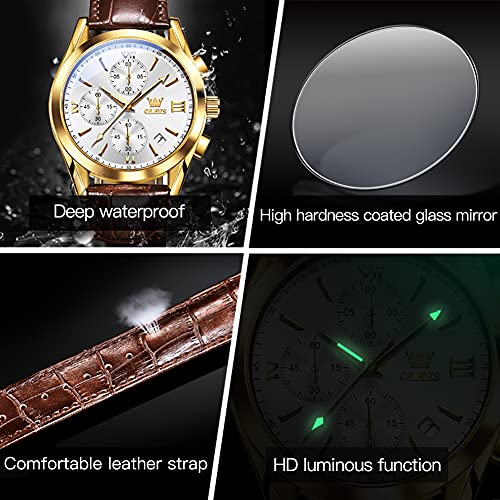 Image of OLEVS Men's Watches Brown Leather with Date,Casual Watches for Men,Large Face Watches Men,Chronograph Mens Watch,Sport Waterproof Business Dress Analog Quartz Men's Wrist Watches Reloj De Hombre