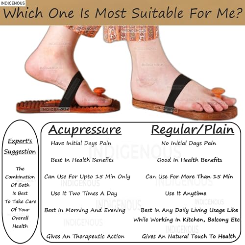 Image of INDIGENOUS Handcrafted Traditional Indian Khadau Slipper Or Ancient Foot Reflexology Massage Footwear For Man And Women (Regular /Plain) Size-6