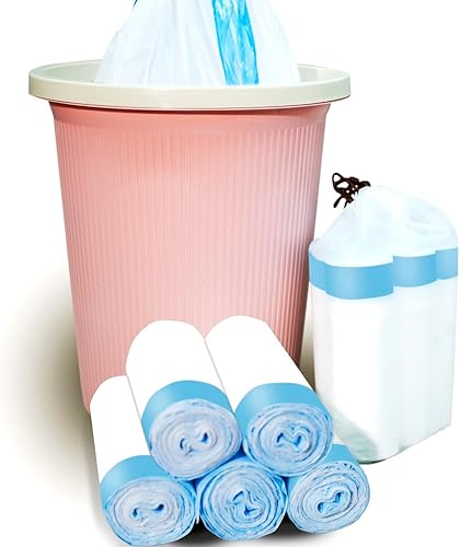 Bolsas de basura de 3.2 galones, 100 bolsas de basura para baño, correa azul, bolsas de basura para cocina (blanco) con cordón de embalaje rápido,
