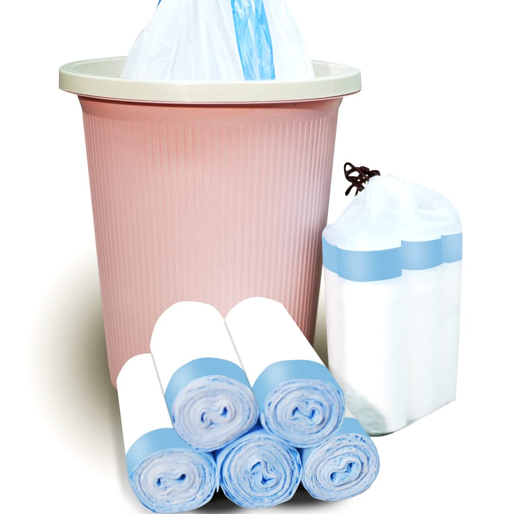Trash Bags 3.2 Gallon, 100 Pcs Bathroom Garbage Bags, Blue Strap Kitchen Garbage Bags(White) With Drawstring and Auto Shrink Function, Waste Basket Liners-image-18