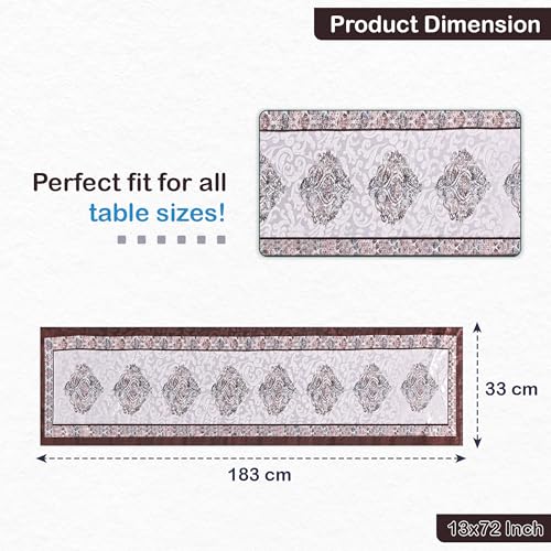 Image of Heart Home Velvet 13x72 Inch Heavy Table Runner for Home Decor | 6 Seater Dining Table Place Mat Elegant Soft Feel /Machine Washable | Juliet 1186 - Cream & Brown