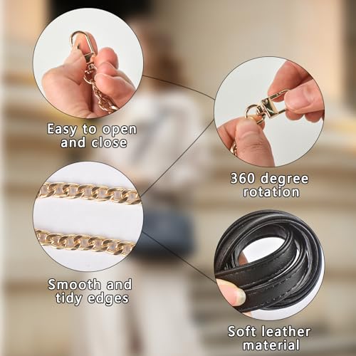 Pacote com 2 alças de substituição para bolsa fina de ferro e tiras de couro ajustáveis para bolsa t