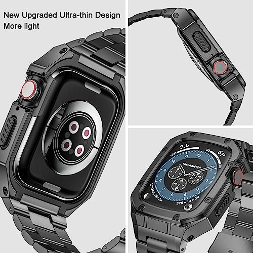 Image of BAITEYOU Stainless Steel Band with Case Compatible with Apple Watch Series SE 3 2 1 /6 5 4 (44mm), Series 3 2 1 (42mm), Metal Protective Bumper Rugged Cover for iWatch Bands Men (Grey)