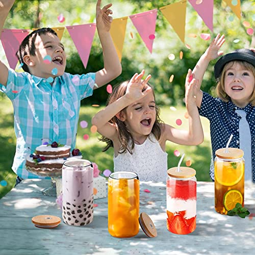 image for MOTYYA 4 Pack Drinking Glasses with Glass Straw, 16oz Can Shaped Glass