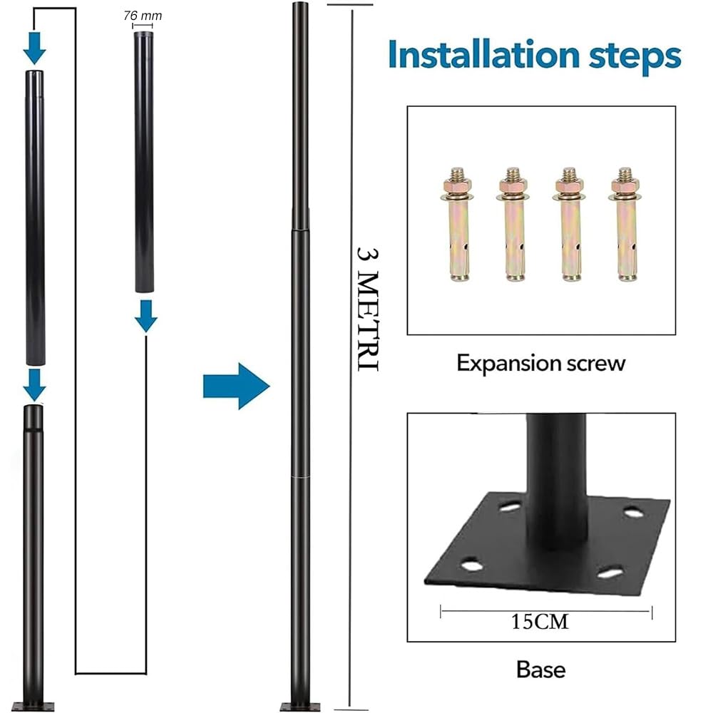 Vetrineinrete® Palo verticale staffa per lampione ufo stradale 3 metri in sezione da 1 metro supporto in metallo componibile per faro