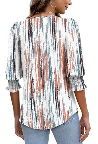 Image of XIEERDUO Blouses for Women Dressy Casual 3 /4 Length Sleeve Womens Tops with Smocked Cuffs