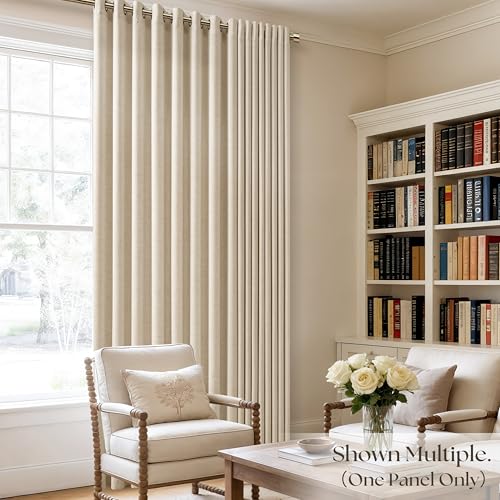 Image of Extra Wide Linen Curtains 84 Inch Length 72 Inch Wide Warm Beige | Natural Linen, for Patio Sliding Glass Door, Light Filtering, Semi Sheer, Grommet, Privacy, wide Window, 1 Panel, Oatmeal