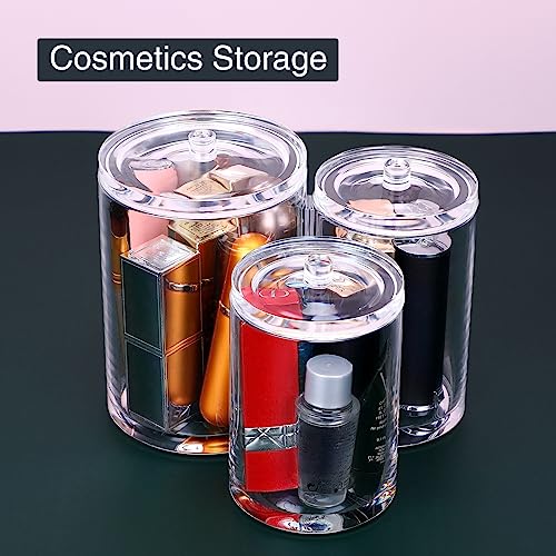 Image of MOSIKER Bathroom Canisters,Round Cotton Ball Pad Holder,Clear Acrylic Qtip Tampon Accessories Organizer with 3 Slots