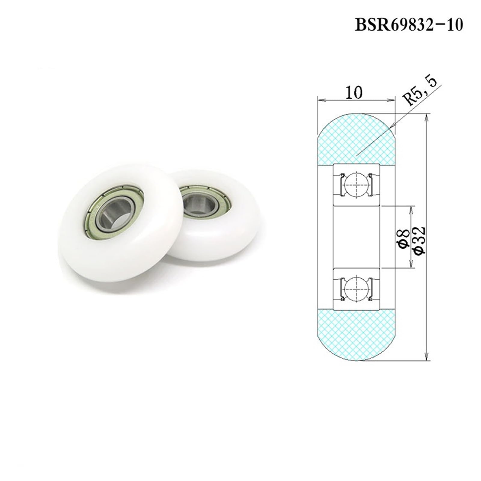 4 pièces 8x32x10 roulement à rouleaux BSR69832-10 32mm de diamètre roulement en plastique 8 * 32 * 10 POM roue de guidage rameur siège poulie