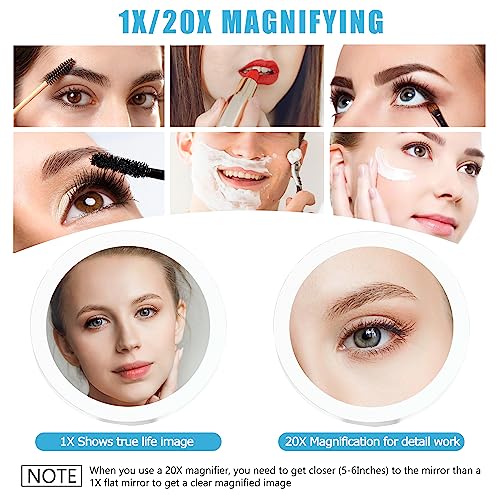 Miyadiva 6H-VET9-PCYY 20X Magnifying Mirror With Light, Travel Magnifying Mirror, 1X/20X Vanity Mirror With Light, Adjustable Handle Travel Makeup Mirror thumb #1