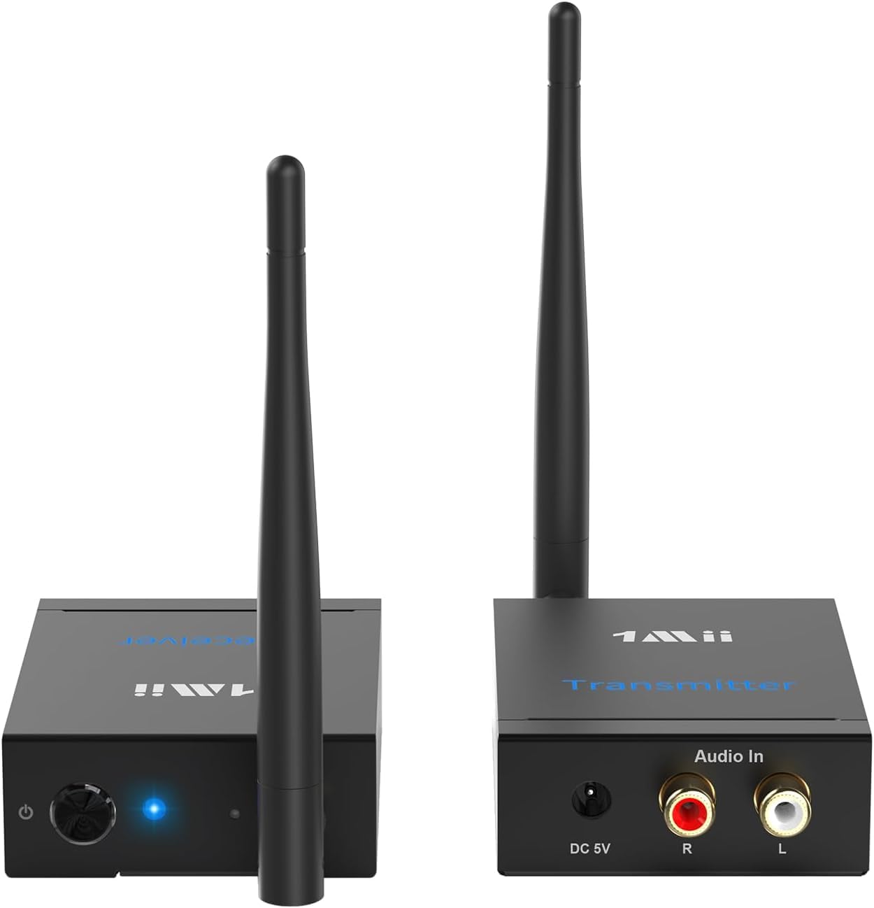 1Mii (1 TX + 1 RX) Drahtlos Audio Sender Empfänger, 2,4 G Funk Übertragung | Low Latency für HiFi-Musik von TV/PC zu Aktivlautsprecher/Verstärker/AV-Receiver, Cinch-Anschluss, 100m Große Reichweite