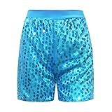 Pailletten-Shorts, hohe Taille, glitzernde Shorts mit geradem Bein, Glitzer-Hotpants, Clubwear, Ausgeh-Party-Shorts(Himmelblau,S)