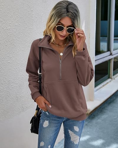 Image of PRETTYGARDEN Women's Casual Long Sleeve Sweatshirt Half Zip Pullover Tops