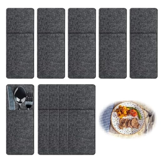 Yuwnd 10 Stück Bestecktasche Filz, Graue Bestecktaschen mit Serviette, Waschbare Bestecktaschen für Camping & Reise, Inklusive Serviette