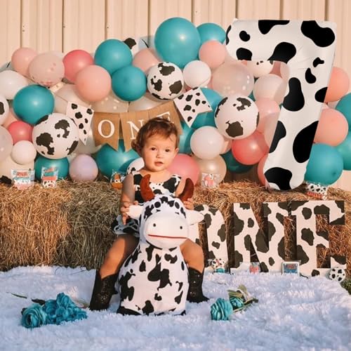 Image of 40 Inch Cow Print Balloon, Number 7 Balloons for 7th Birthday Decoration, Large Cow Number Balloons for Western Party Decor