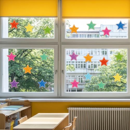 Image of Glitter Star Cutouts - 100Pcs Back to School Star Confetti Cutout Assorted Color Glitter Stars Paper Cuts for School Classroom Bulletin Board DIY Craft First Day of School Party Decoration Supplies